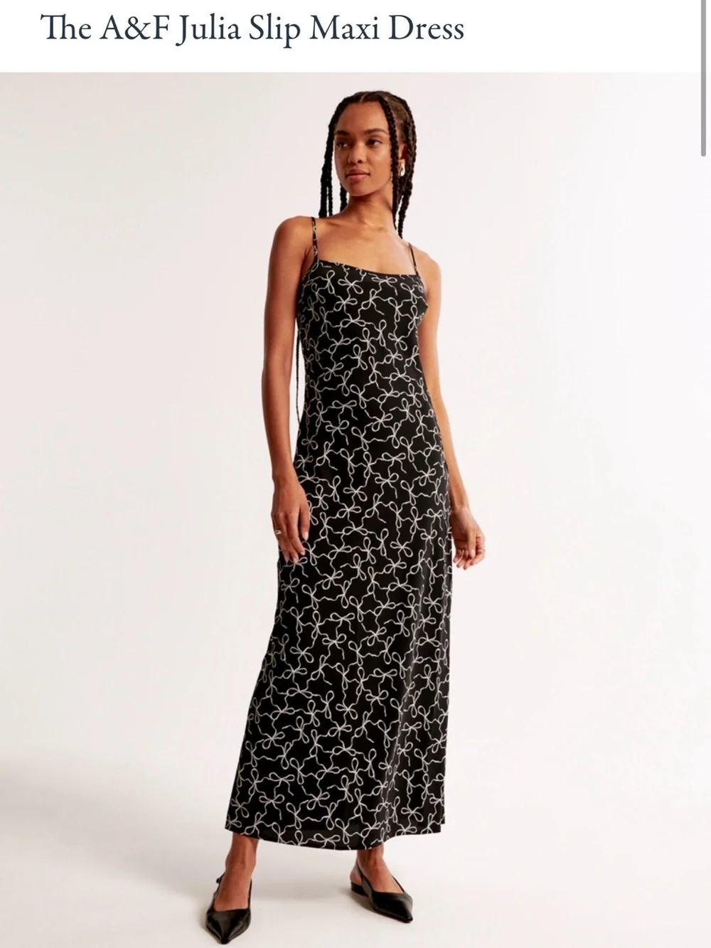 Abercrombie & Fitch Black Maxi Slip Dress with White Bow Print (Medium Long)